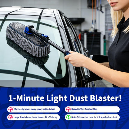 Flash Dog Car Duster Exterior with Car Duster Interior Wax Cotton Hair Scratch Free Cleaning for Cars, SUVs, Trucks | Waterless Dust Remover & Detailing Brushes Set with Storage