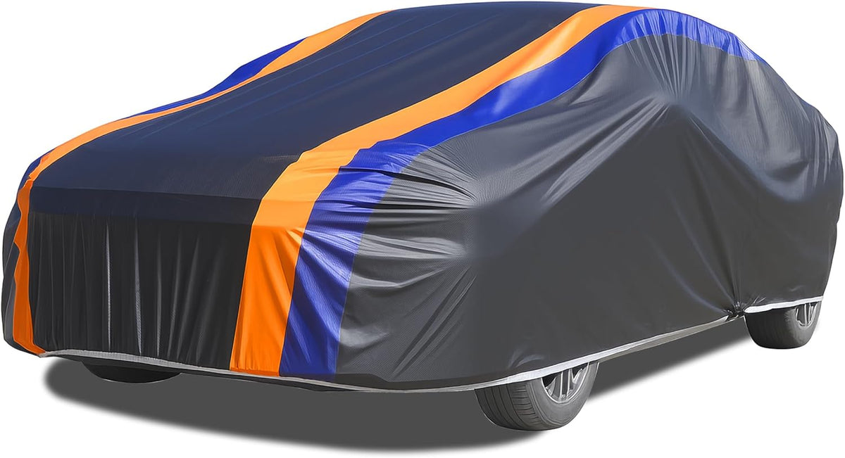 Car Cover Waterproof All Weather for Automobiles, 6 Layers Outdoor Full Exterior Cover Rain Sun UV Snowproof Protection with Zipper Cotton, Mirror Pocket for Sedan (190-195 inch)