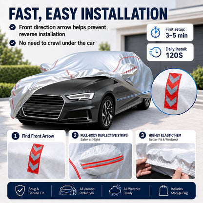 Car Cover for Sedan, Waterproof All Weather Heavy Duty, 360° Underbody Wrap Windproof Design, Quick Install Outdoor Vehicle Cover, Fits 186-193 in