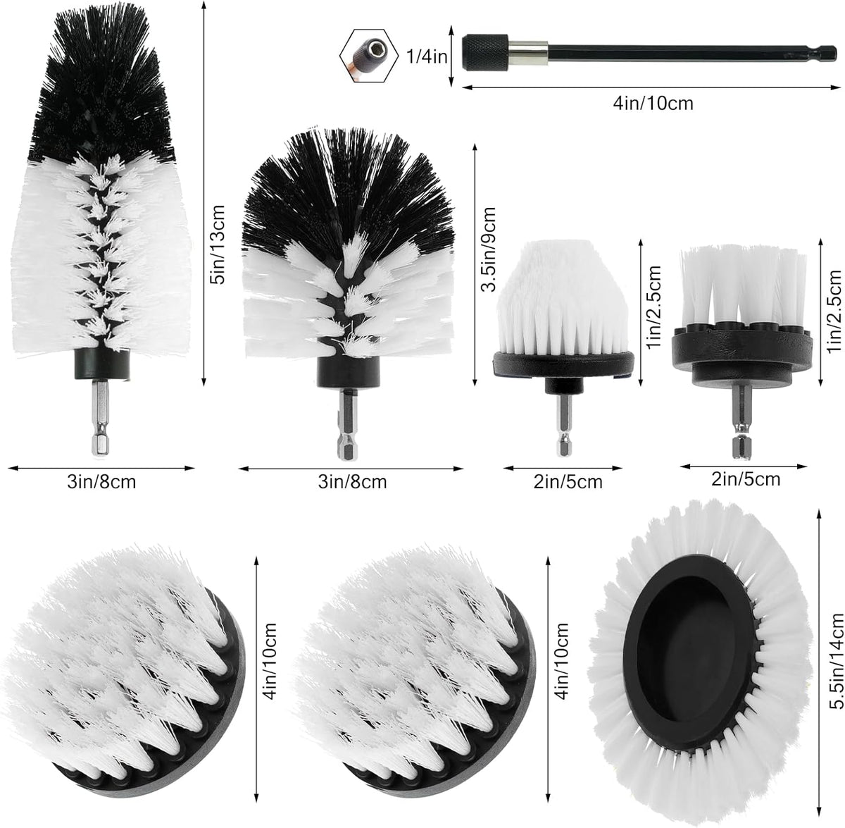 8 Pcs Drill Brush Attachment Set, Power Cleaning Scrub Brush Kit with Extend Long Attachment, All Purpose Drill Scrub Brushes for Car, Grout, Floor, Tub, Bathroom and Kitchen (Yellow)