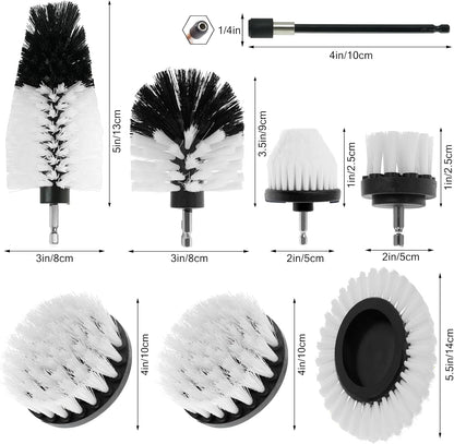 8 Pcs Drill Brush Attachment Set, Power Cleaning Scrub Brush Kit with Extend Long Attachment, All Purpose Drill Scrub Brushes for Car, Grout, Floor, Tub, Bathroom and Kitchen (Yellow)
