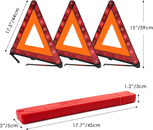 FLK Tech Warning Triangles Safety Triangle Emergency Kit Foldable Reflective Triangles with Base Roadside Triangle Kit with Case for Vehicles (3 Pack)