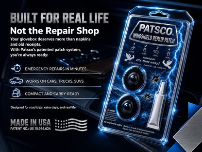 Patsco Windshield Repair Kit Resin Patch System (2 Pack), No Tools or Injector Needed, Fix Rock Chips & Small Cracks Fast, Easy Alternative to DIY Repair Kits, Made in USA