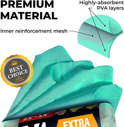 Premium XL Shammy Towel for Car - 2pk (34”x25”) - Super Absorbent Chamois Cloth - Spots & Scratch-Free - Reusable Car Drying Towels
