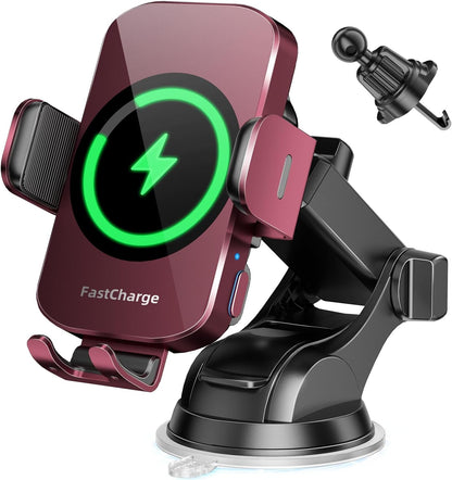 3-in-1 Wireless Car Charger Mount, 15W Fast Charging Auto-Clamping Phone Holder for iPhone 17 16 15 14, Samsung Galaxy S24 S23, Dashboard, Vent & Windshield Car Mount(Black)
