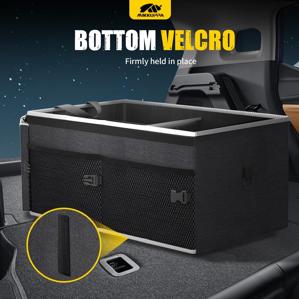 MIKKUPPA Car Trunk Organizer - 65L Collapsible Trunk Organizer with Lid, Sturdy Car Storage for SUV Auto Truck Van with Adjustable Straps and Non Slip Bottom (Black)