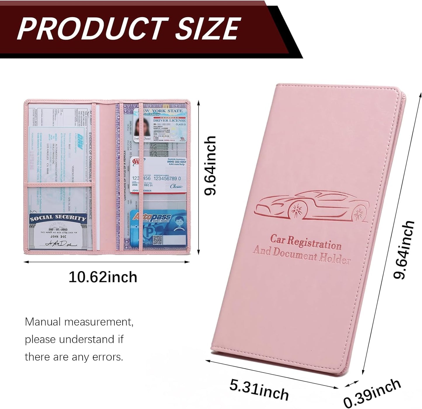 Car Registration and Insurance Card Holder for Women Men, Orange Glove Box Paperwork Organizer with Magnetic Buckle for Easy Access and Protect Documents and Various Cards in Vehicle