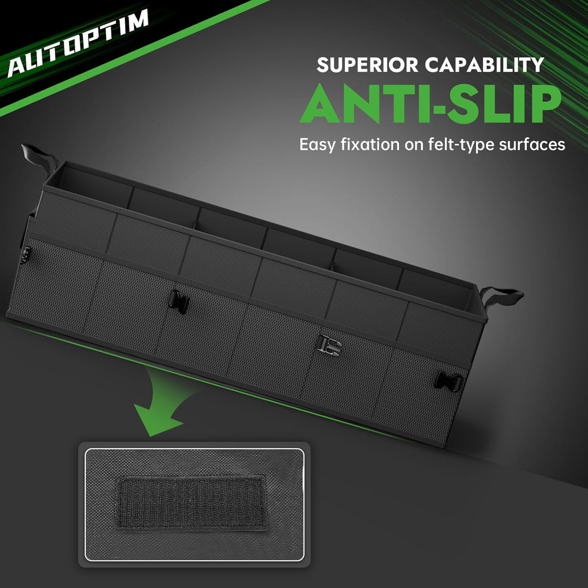 AUTOPTIM Car Trunk Organizer - Collapsible Car Organizer with Non Slip Bottom & Multiple Pockets for Groceries, Trunk Storage with Base Panel for SUV Sedan Van, 2 Compartments (Black, Small)