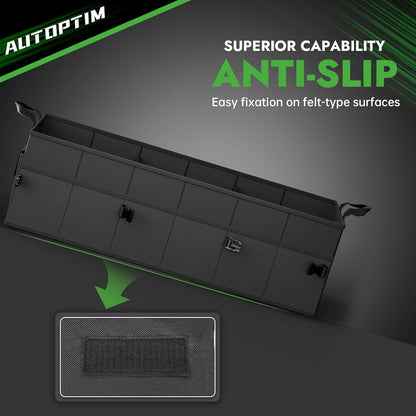 AUTOPTIM Car Trunk Organizer - Collapsible Car Organizer with Non Slip Bottom & Multiple Pockets for Groceries, Trunk Storage with Base Panel for SUV Sedan Van, 2 Compartments (Black, Small)