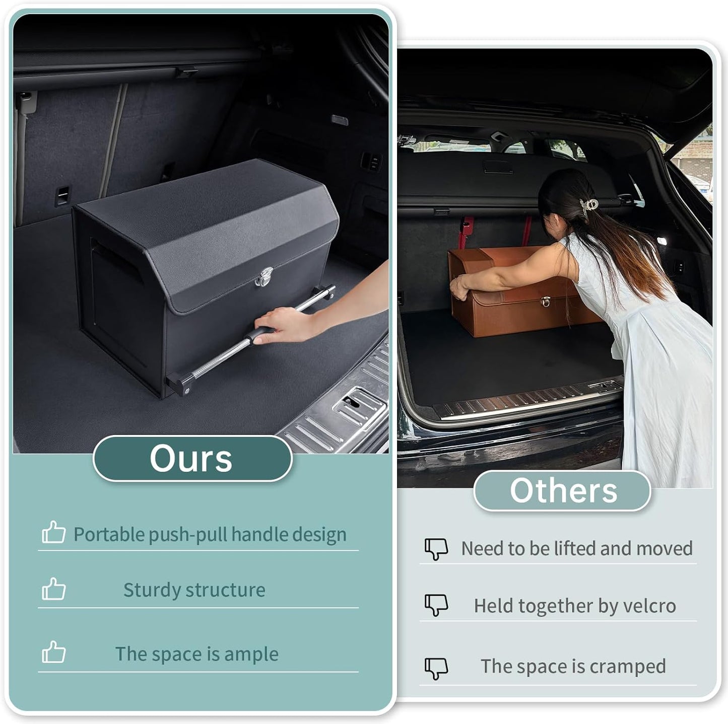 XCF Car Trunk Organizer, Leather Trunk Organizer for SUV with Lid and Sturdy Handle Car Storage Organizer (Black, 20.47 x 11.42 x 12.2in)