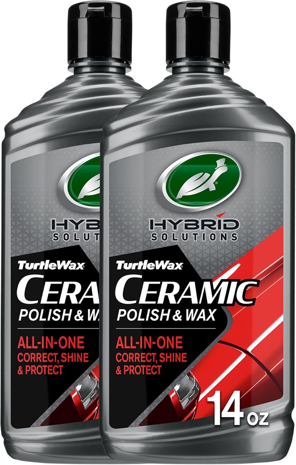 Turtle Wax Hybrid Solutions Ceramic Car Polish and Wax, Light Scratch Remover, Durable Paint Protection, Extreme Water Beading, High Gloss Shine, Hand or Machine Polisher Use, 14 oz (Pack of 1)