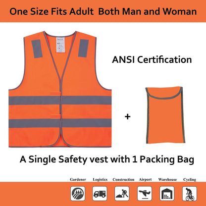 Safety Vests 10 Pack - Yellow Reflective High Visibility Construction ANSI Class 2 Work Vest for Men,Woman,Hi Vis Vest Mesh and Neon Silver Strip