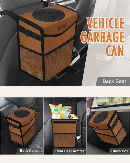 Pritent Car Trash Can with Lid, Cute Leakproof Car Trash Garbage Bag Hanging Vehicle Trash Bin Small Portable Automotive Garbage Cans Organizer for Back/Front Seat/Console(Trapezoid,Black)