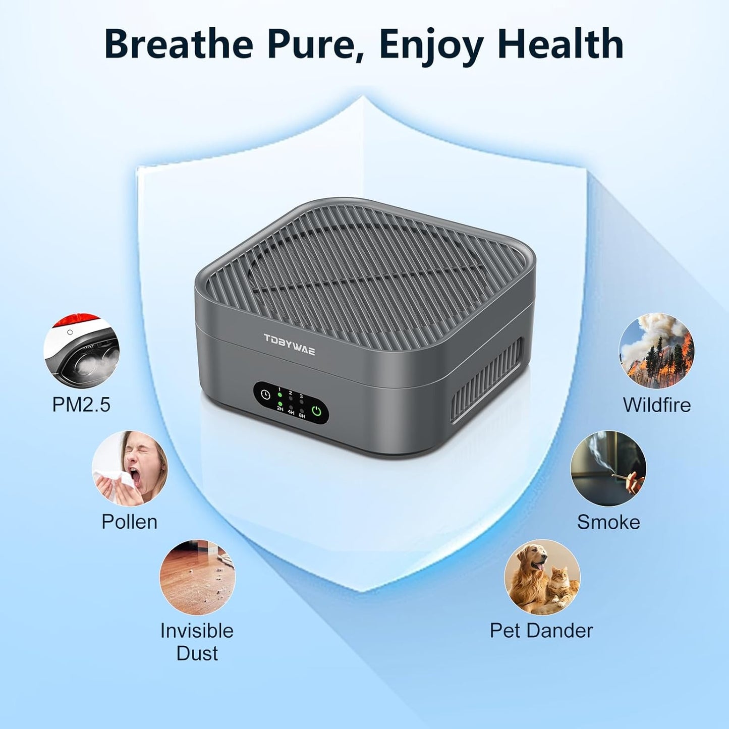 Air Purifiers for Home 600 Sq.Ft, TDBYWAE H13 True HEPA Air Purifier with USB Cable for Pets Dust Dander Pollen Odor Smoke, Small Portable Air Purifier for Bedroom Office Desktop Car RV