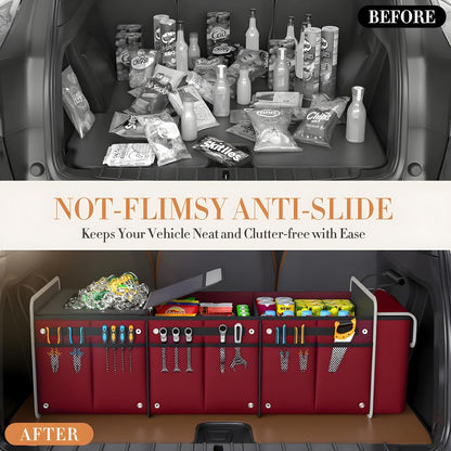 titiyiof Trunk Organizer For Suv & Sedan,Car Organizers and Storage, Waterproof Collapsible & Adjustable Straps,Sturdy Car Organization for Car Accessories, Tools,Food，Sundries,2-3 Compartment（Beige）