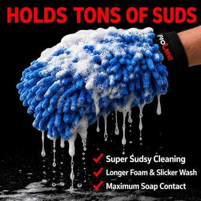 Microfiber Car Wash Mitt 2 Pack, Chenille Scratch-Free Wash Gloves, Ultra Soft, Highly Absorbent, 7.1” x 10.2”, Lint-Free, Reusable Auto Cleaning Mitt (Blue)