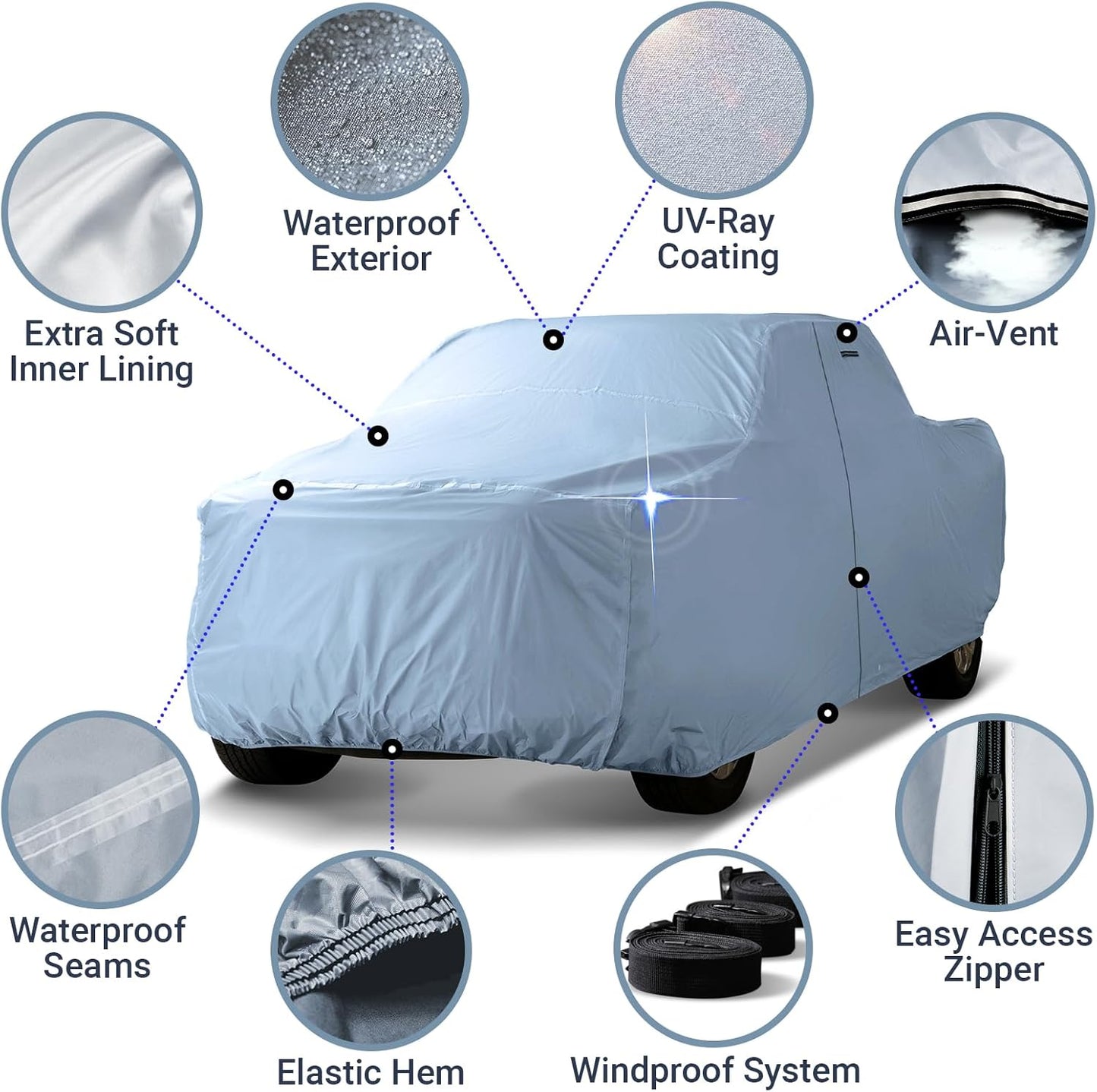 iCarCover 15-Layer Car Cover Waterproof All Weather | Premium Quality Car Covers for Automobiles, UV Protection, El Camino, Impala, Bel Air, Monte Carlo, Galaxie, Charger, Size C21 (See Size Chart) - Colors A