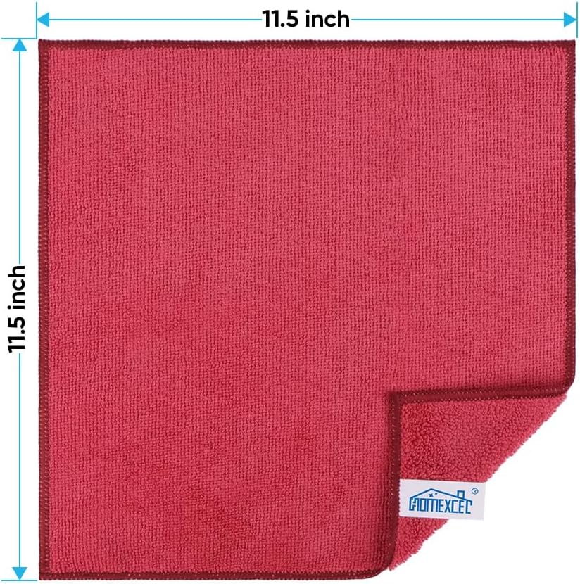 HOMEXCEL Microfiber Cleaning Cloth 210GSM, Pack of 12, Size:11.5" x 11.5", Ultra-Soft, High-Density Non-Abrasive Cleaning Towels for Cars, Glass, Kitchen, Reusable Rags, Blue/Green/Yellow/Pink