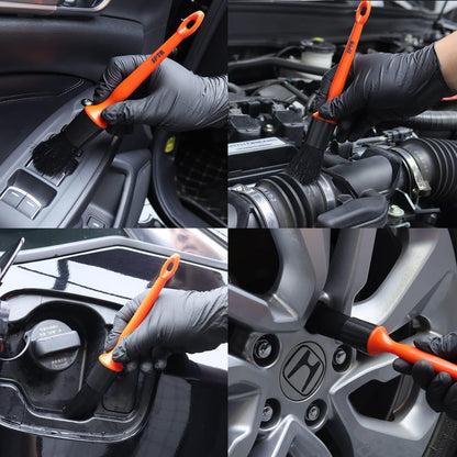 SPTA Car Detailing Brush Set, 5 Pack Soft Boar Hair Auto Detail Brush Kit with Elbow for Automotive Elegant Surface Interior Exterior Dashboard Emblems Panels Engine Bay Wheels Air Vent Seat Leather