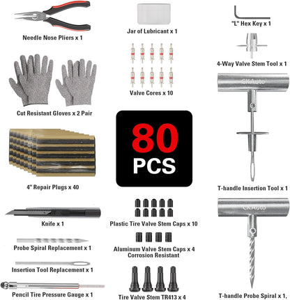 CKAuto Universal Tire Repair Kit, Heavy Duty Car Emergency Tool Kit for Flat Tire Puncture Repair, 36 Pcs Value Pack, Tire Plug Kit fit for Autos, Cars, Motorcycles, Trucks, RVs, etc.