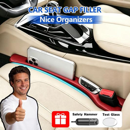 Car Seat Gap Filler Organizer 2Pack,Car Accessories with Safety Hammer,2 in 1 No Drop Seat Guard with Storage Slot for Phone,Keys,Universal Interior Gap Filler for Cars SUV Truck,Red
