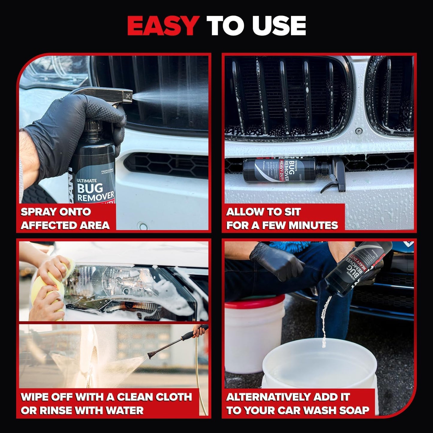 Carfidant Bug and Tar Remover for Cars Exterior with Ceramic Coating - Easily and Safely Clean Bug Splatter, Bird Poop from Paint, Plastic, Rubber, Metal, Chrome, Glass - Pre Wash for Car Detailing