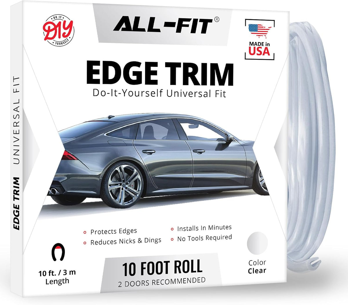 All-Fit Automotive Car Door Edge Protector – Universal DIY Edge Trim to Prevent Scratches & Dings – Flexible Adhesive Molding Trim for Cars, Trucks & SUVs (10 Ft - Black)