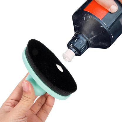 Yoseng Tire Shine Brush - Curved Brush Head & Large 3.8'' Tire Dressing Applicator with Storage Stand for Automotive Detailing, Car Enthusiasts, DIY Users (Vegan, Washable, Black)