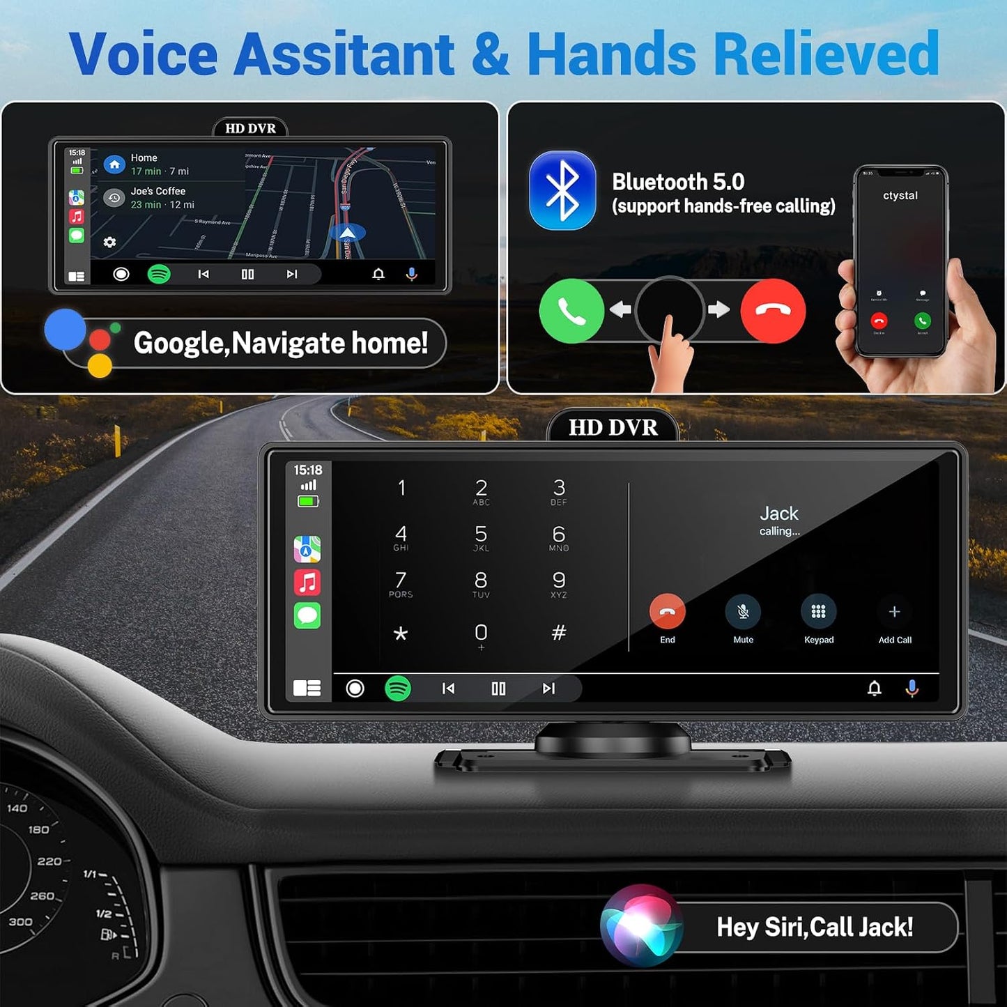 9" Wireless Apple Carplay Screen for Car, Portable Touchscreen Apple Carplay & Android Auto with OTA Update, Backup Camera,FM, Voice Control/GPS Navigation/Mirror Link/BT