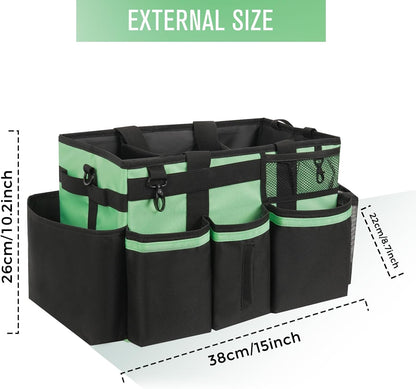 SCAVATA Wearable Cleaning Caddy Organizer with Handle & Shoulder Straps for Housekeepers, Under Sink & Car Cleaning Tool Organizer Bag with 4 Foldable Dividers (Green)