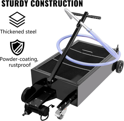 VEVOR Low Profile Oil Drain Pan, 17 Gal Capacity, Rolling Oil Drain Pan with 110V High-Flow Electric Pump, 7.2 ft Hose & T Folding Handle, Leak-proof & Corrosion-resistant, Fit for Trucks, ATVs, Black