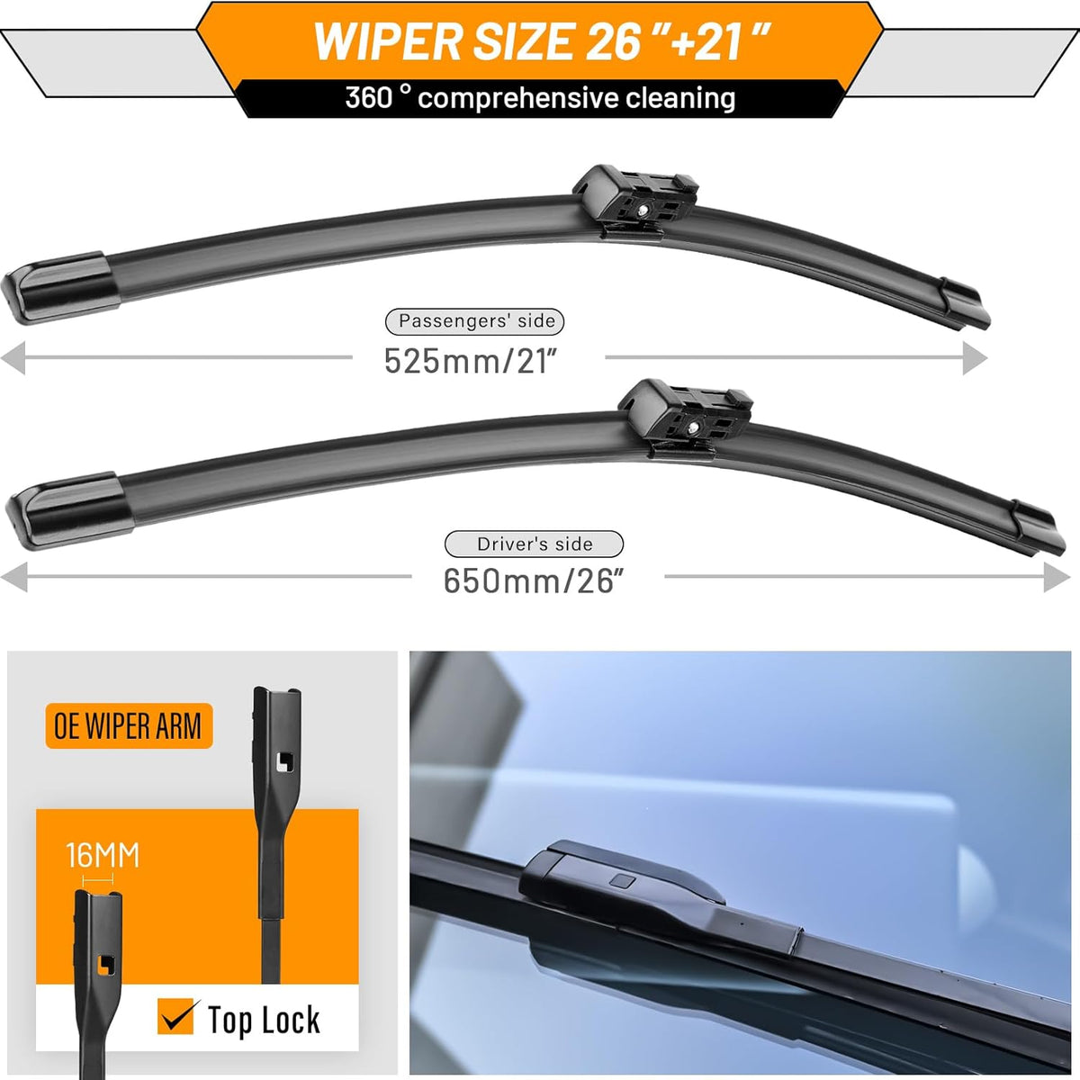 AUTOBOO 26"+19" Windshield Wipers Replacement for Tesla Model 3 2017 2018 2019 2020 2021 2022 2023 2024 2025 Model Y 2020 2021 2022 2023-2025 -Original Factory Quality (Pack of 2) - Colors A