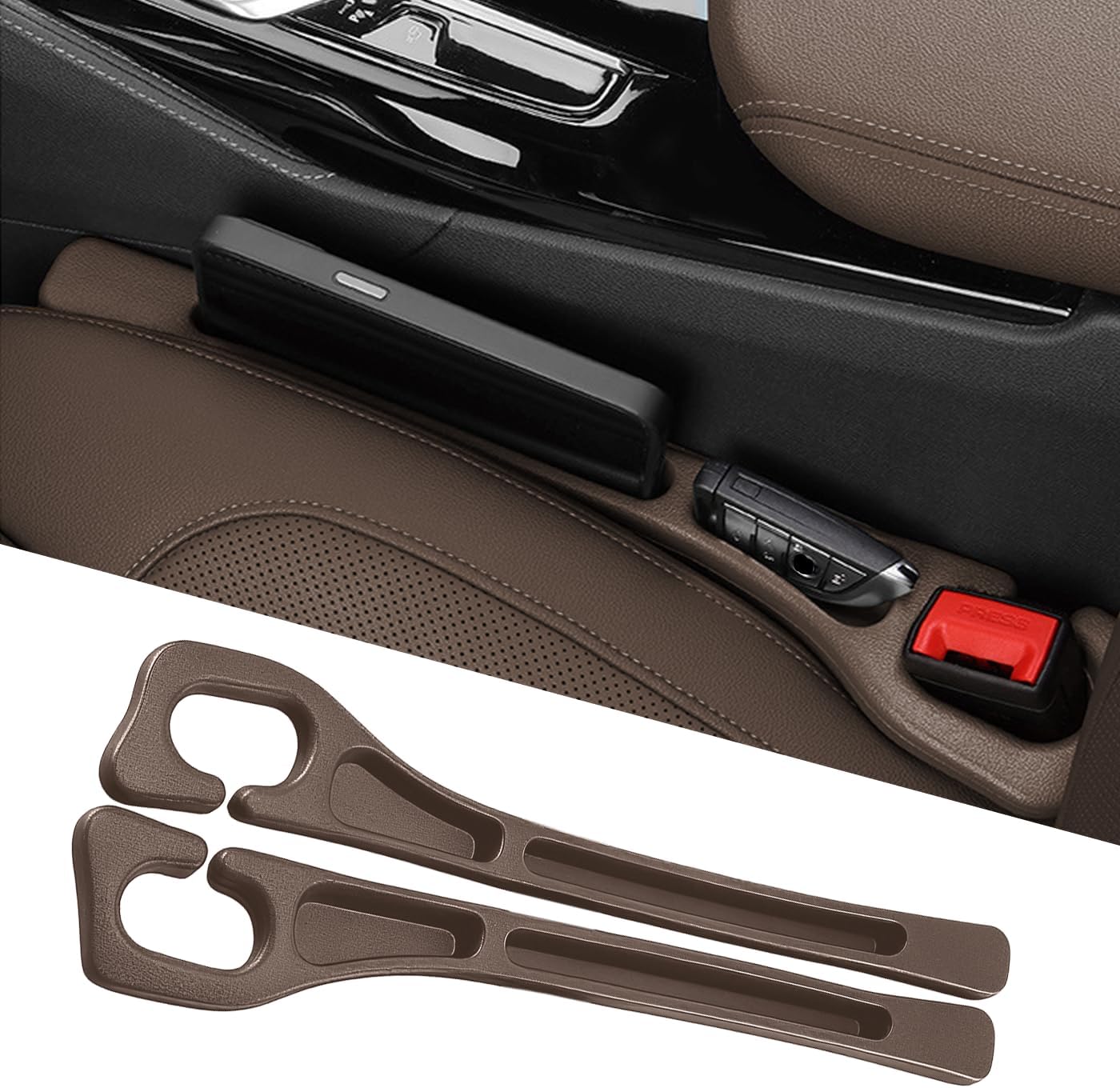 Car Seat Gap Filler 2-Pack, Universal Car Seat Gap Filler Organizer, Seat Gap Plug – Fills Gap Between Seat & Console, Drop-Proof Guard for Phones, Keys & Cards, Fits Cars, SUVs, Trucks, Black