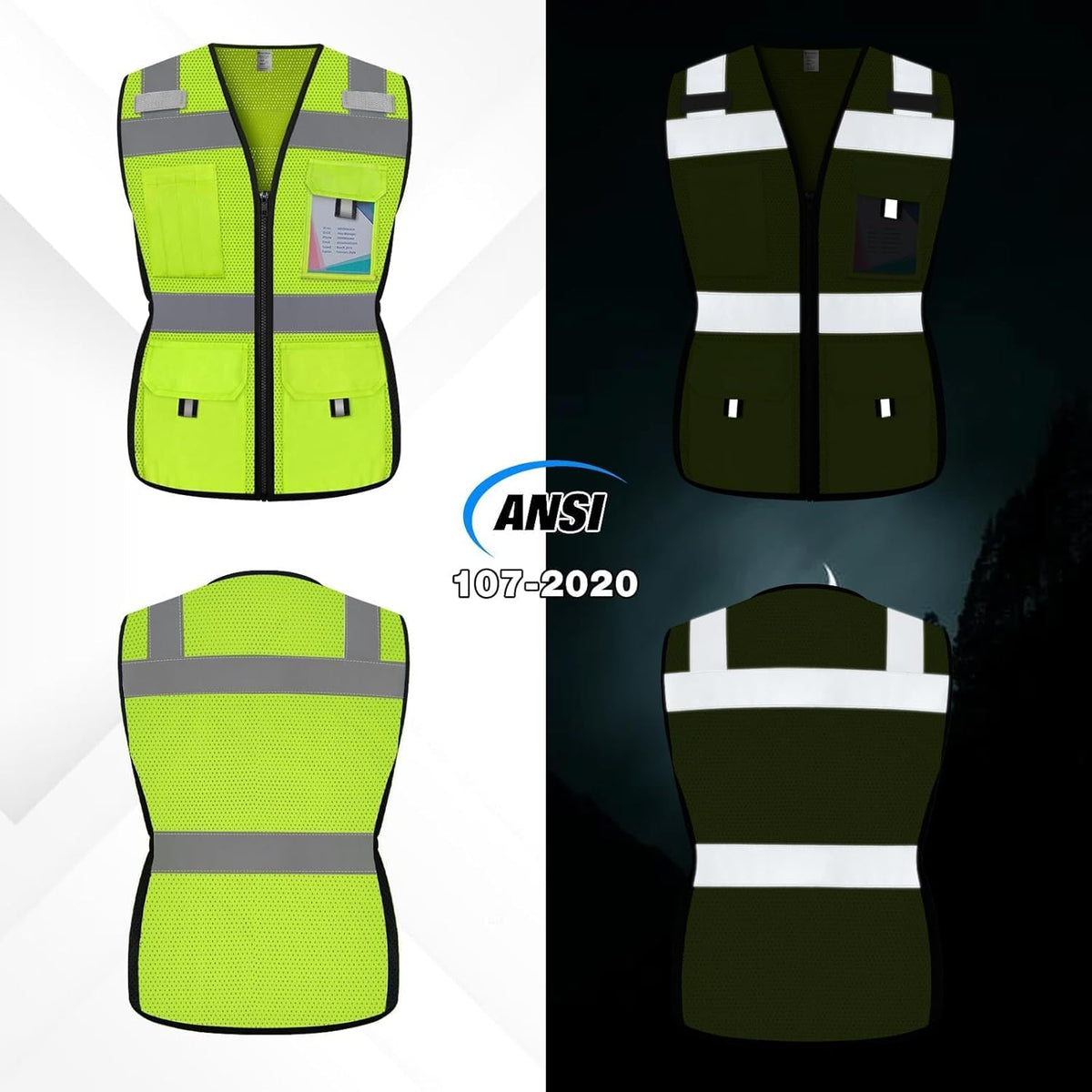 Reflective Vest for Women, Mesh Womens Safety Vest with 11 Pockets and Zipper, Hi Vis Neon Construction Work Vest for Lady Surveyors/Workers, Snugly-Fitted, ANSI Compliant (U-Yellow, S)