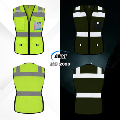 Reflective Vest for Women, Mesh Womens Safety Vest with 11 Pockets and Zipper, Hi Vis Neon Construction Work Vest for Lady Surveyors/Workers, Snugly-Fitted, ANSI Compliant (U-Yellow, S)