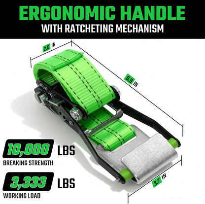 4 Pack Car Tie Down Straps for Trailers - 2" x 8' Heavy Duty Tire Straps with Snap Hooks - 10,000lbs Break Strength, Adjustable Lasso Style Wheel Straps for Hauling Cars, Truck, UTV(Green)