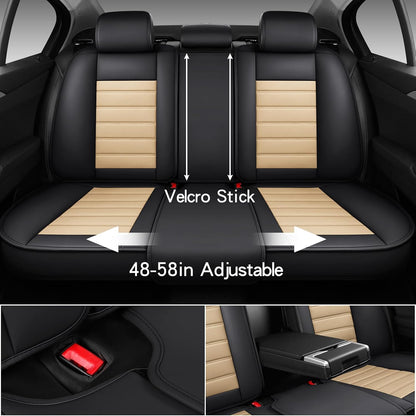 MINGBRON Car Seat Cover Full Set, Leather Car Seat Cover, Waterproof Seat Covers, Car Seat Cushion, Nappa Leather Seat Covers Car Seat Protector Universal Fit Most Cars Black