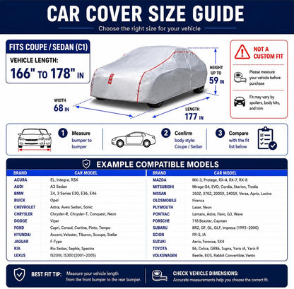 Car Cover for Sedan, Waterproof All Weather Heavy Duty, 360° Underbody Wrap Windproof Design, Quick Install Outdoor Vehicle Cover, Fits 186-193 in