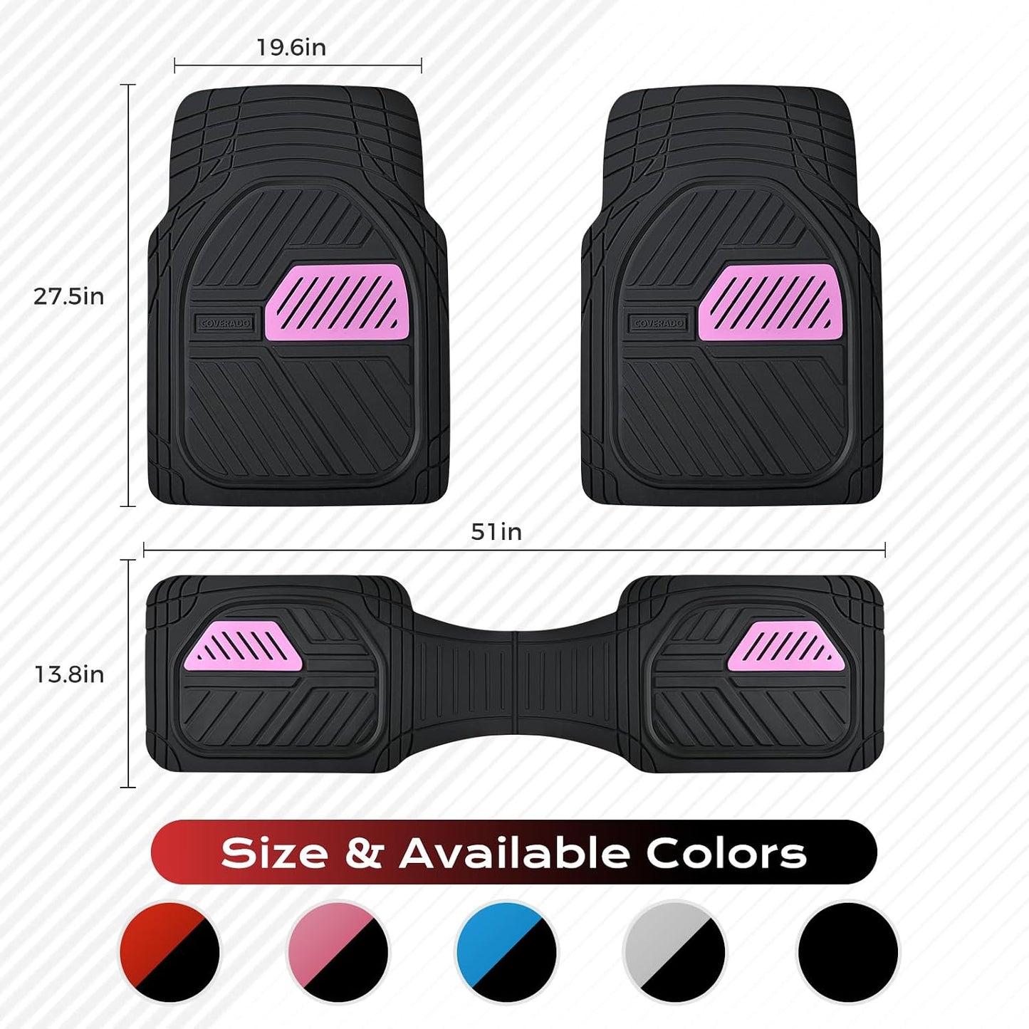 Coverado Car Floor Mats All Weather Waterproof Deep Dish Anti-Slip Car Mats Set, Heavy Duty Rubber Floor Mats for Cars, Universal Trim to Fit Automotive Floor Mats for Cars Trucks SUV, Black&Red