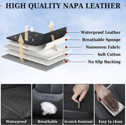 Coverado Seat Covers Full Set, Black Seat Covers for Cars 5 Seats, Car Seat Protector, Waterproof Nappa Leather Car Seat Cushion, Front and Rear Car Seat Cover Fit for Most Sedans SUV Pick-up Truck - Colors B