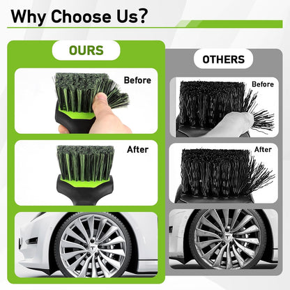 MVEQRRN 2-Pack Car Wheel Tire Detailing Brush Set:Wheel Cleaner Brush with Soft Bristles,Stiff Bristle Cleaning Brush with Rubber Handle for Deep Clean Car Tire Rims, Fenders or Carpet(Black Green)