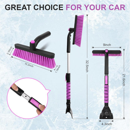 43" Ice Scraper for Car Windshield, Snow Brush with Squeegee, 3 in 1 Snow Removal for Cars with Foam Grip and 180° Pivoting Brush Head for Auto Truck SUV