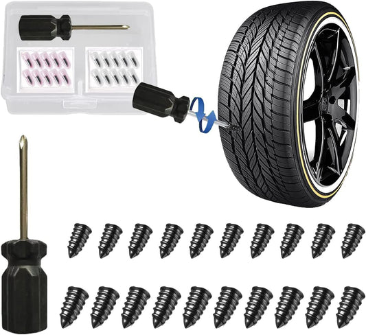 GradCap 20 pcs Tyre Repair Screw, Fast Self-Service Car Puncture Repair Kit, Tire Rubber Nails Tool, Emergency Car Accessories for Bike Motorbike Bicycle Flat Tire Plug with Storage Tool Box (10S/10L)