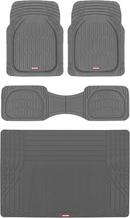 Motor Trend FlexTough 4-Piece Heavy Duty Floor Mats for Cars Trucks SUVs, Automotive Floor Mats Car Mats Full Set Front, Rear & Cargo, Trim-To-Fit Semi-Custom Deep Dish All Weather Rubber Mats - Black
