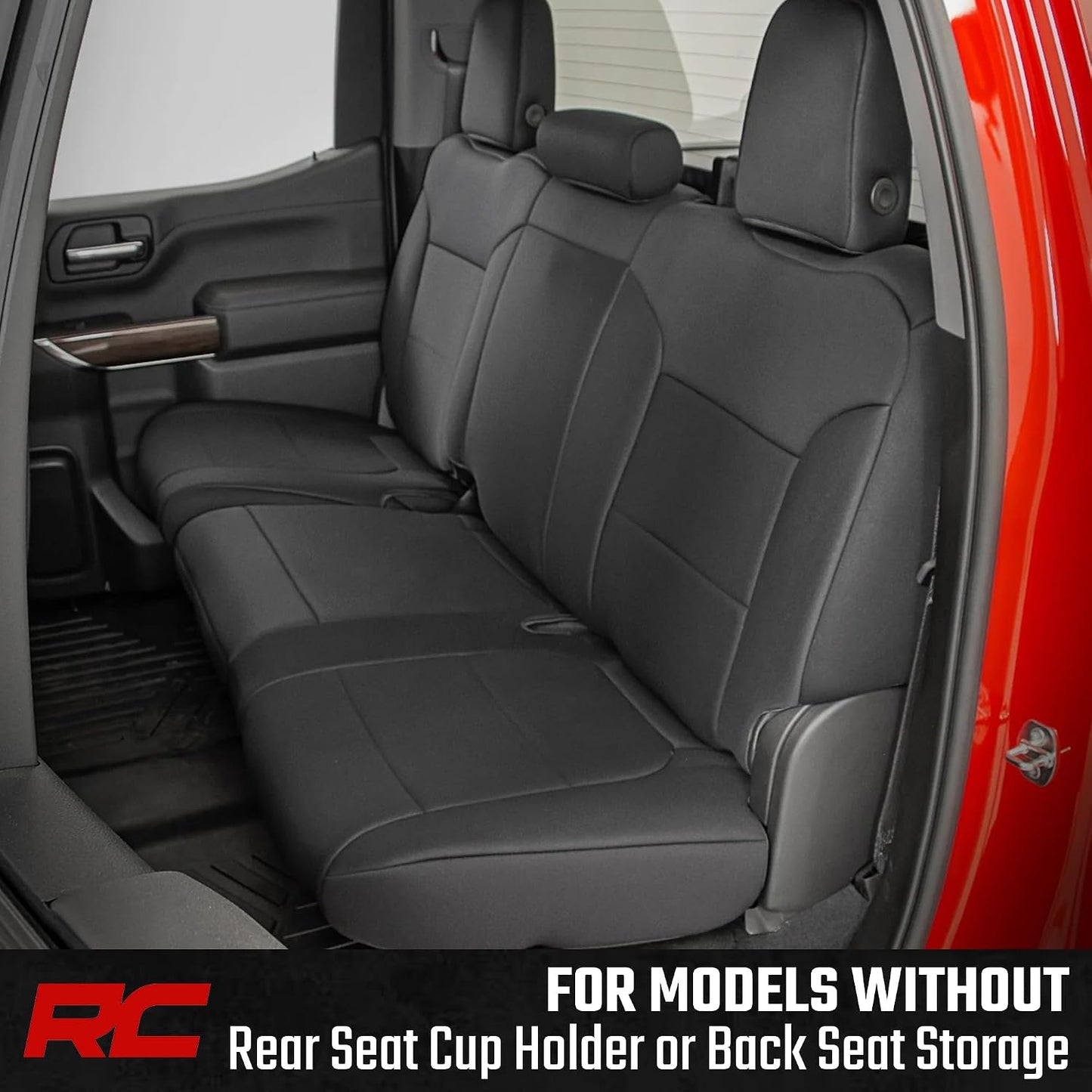 Rough Country Neoprene Seat Covers for Chevy Silverado & GMC Sierra 1500 (2019-2026) w/No Rear Seat Storage or Cup Holder - Waterproof & UV Resistant, Foam Padded, Front & Rear Row Cover Set
