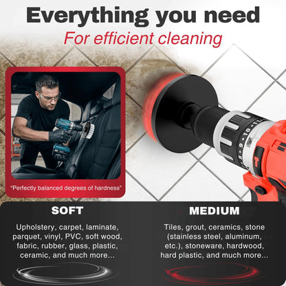 Drill Brush Attachments for Cleaning [Set of 6] Universally Cleans Cars, Rims, Upholstery, Tiles, and More I Brush Drill Attachment for Cleaning I Drill Brush for Car Detailing (Red-White-Black)
