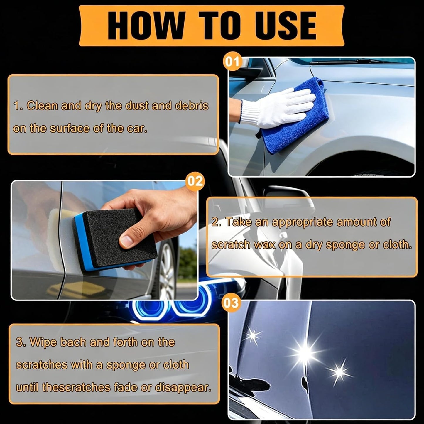 2pcs SCRATCHREMOVAL Wax Car Scratch Remover Wax,Universal Premium Polishing Compound for Deep Scratches,Car Scratch Repair Tool, (120 Ml) 4 Fl Oz with Sponge+ rag