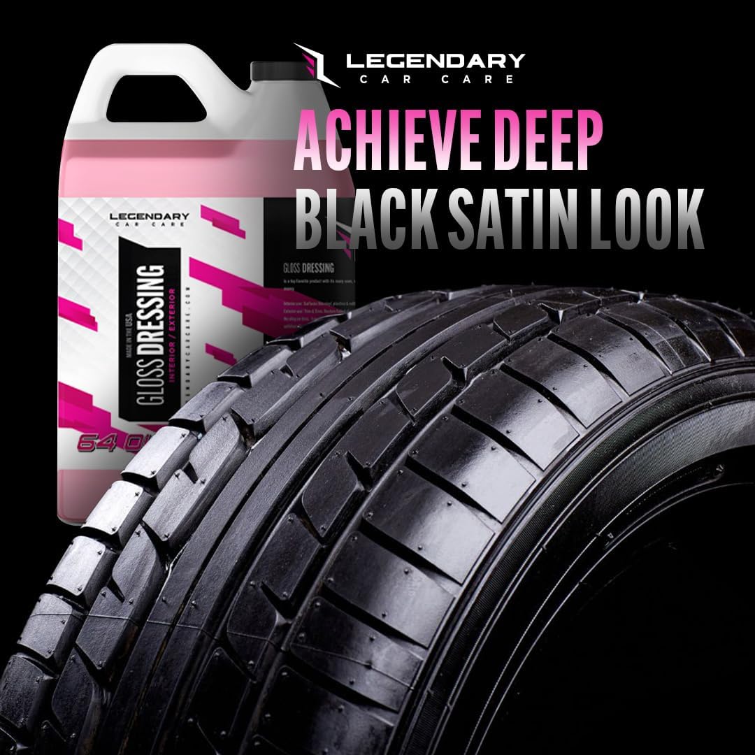 Legendary Gloss Dressing with Applicator 16oz - Tire Shine Spray & Plastic Restorer – Water Based & Non-Greasy Interior/Exterior Detailing Spray - Trim, Rubber, Vinyl & Plastic Restorer for Cars