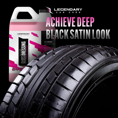 Legendary Gloss Dressing with Applicator 16oz - Tire Shine Spray & Plastic Restorer – Water Based & Non-Greasy Interior/Exterior Detailing Spray - Trim, Rubber, Vinyl & Plastic Restorer for Cars