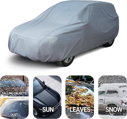 Season Guard Car Cover for Sedans up to 205", Breathable Full Exterior Vehicle Cover, Lightweight Dustproof Indoor & Light Outdoor Car Cover, Gray